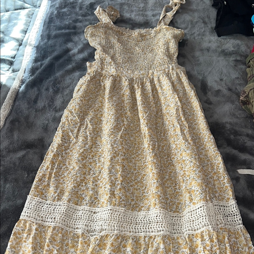 Floral Yellow Sundress with Lace Detail